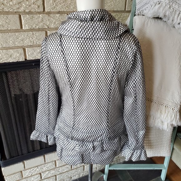 Lindi Black/White Boho Ruffled Spring Jacket with Pearl look Buttons S - Picture 5 of 7